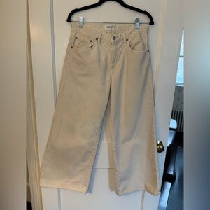 AGOLDE Women's High Rise Wide-Leg Jeans Beige Recycled Cotton Button Zip Jeans